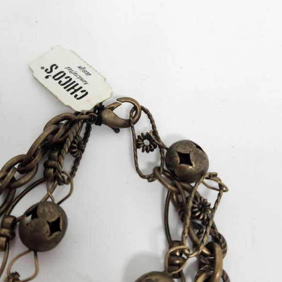 CHICOS Chunky Antique Gold Tone Ball Rhinestone Ladybug Layered Necklace NWT - Picture 7 of 7